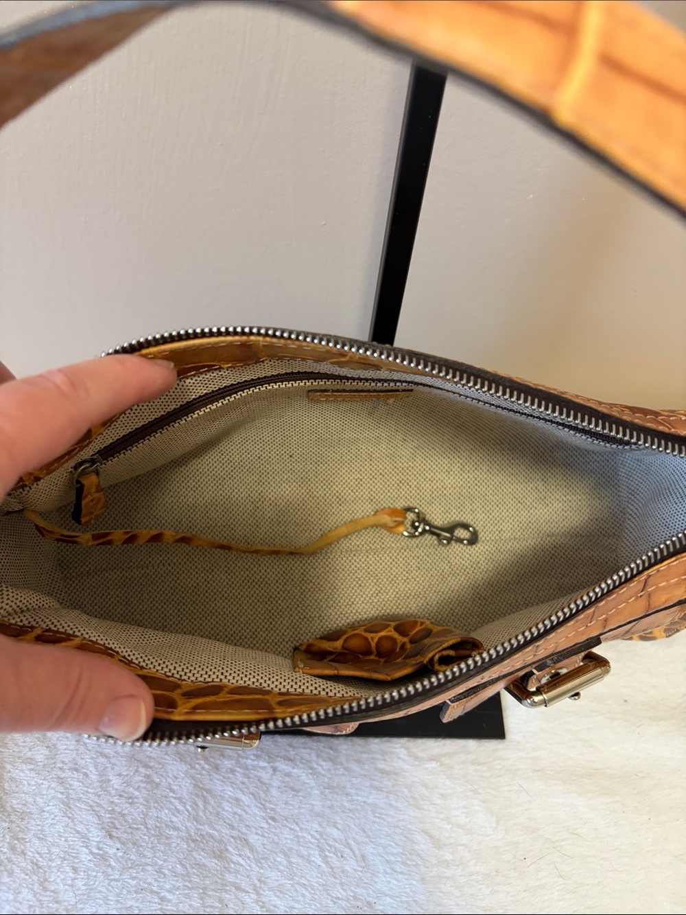 Dooney & Bourke Brown Croc-Embossed Leather Shoulder Bag - Picture 8 of 13